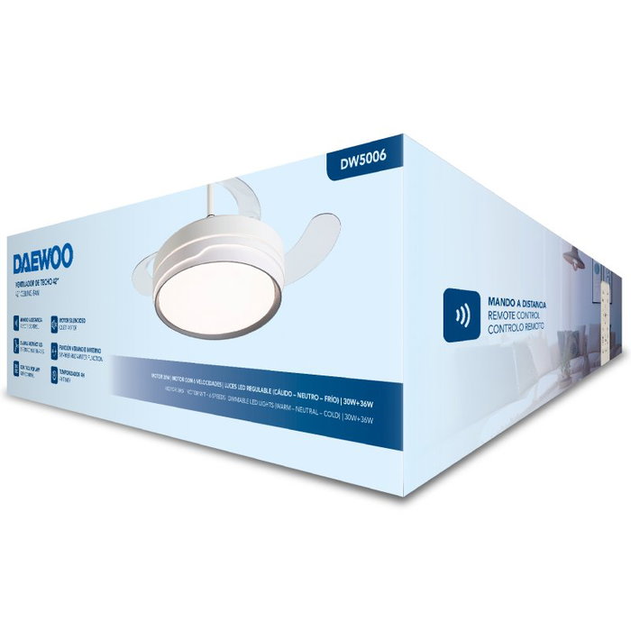 Daewoo Ventilador de Techo 42 Pulgadas con Aspas Retráctiles y LED Daewoo Ventilador de Techo 42 Pulgadas con Aspas Retráctiles y LED